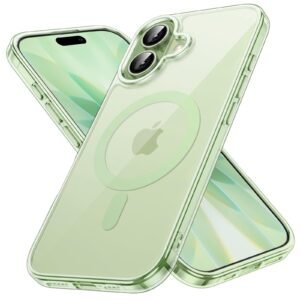 Apple iPhone 17 in Mint Green with MagSafe Clear Case